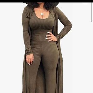 3 Piece Set- flare pants, crop top, cardigan